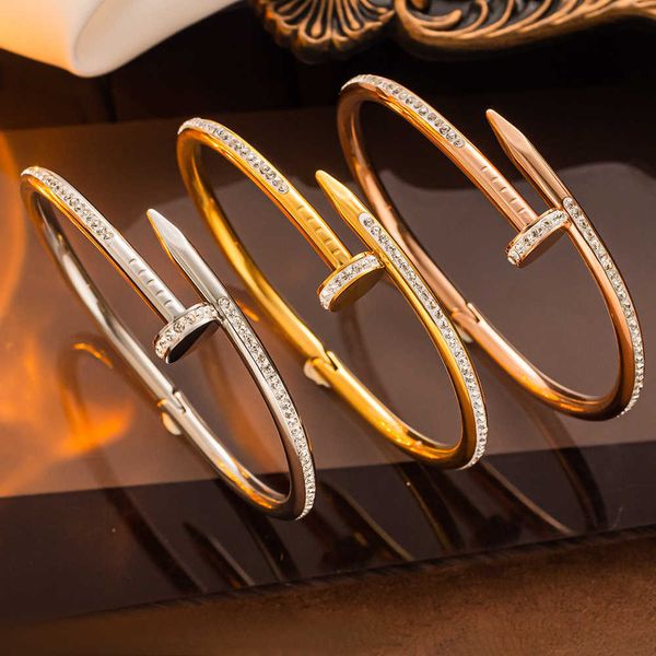 

personalized micro inlaid zircon nail women's light luxury niche ins style advanced design open bracelet, Golden;silver