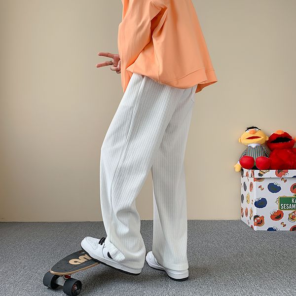 

men's pants korean fashion corduroy men's casual pants white loose straight wide leg pants spring street casual sports pants 3xl 2, Black