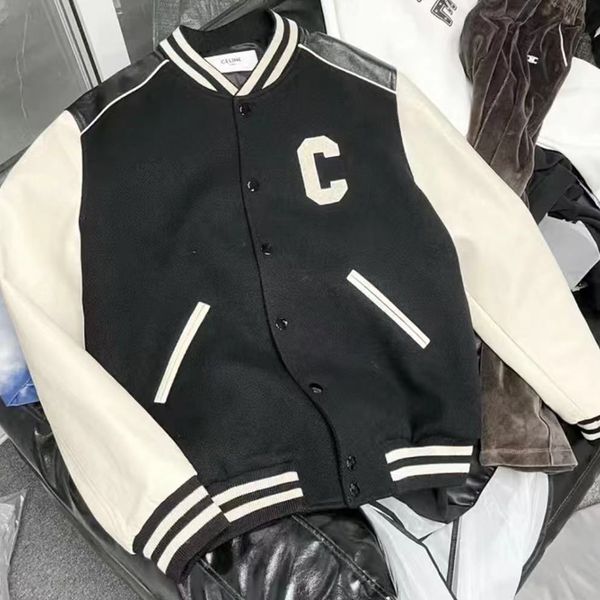 

ce designer jacket classic sports coat baseball uniform 23s mao jinxiu big c leather explosion man women american retro college style mens j, Black