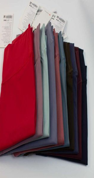 

doublesided matte align nude yoga pant women039s high waist hip lift nine leggings tight leggings sports trouses gym clothes7304395, White;red