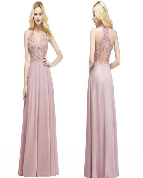 

new elegant dusty pink long bridesmaid dresses v neck lace appliqued pearls maid of honor gowns prom party wear cps9129553832, White;pink