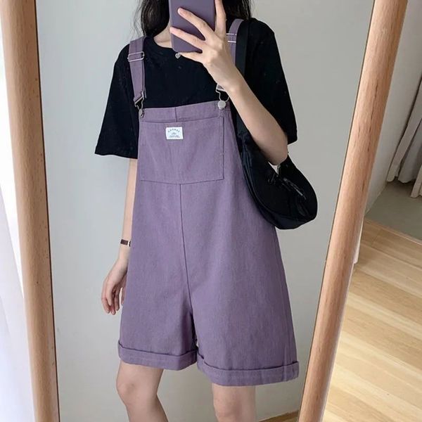 

women's shorts denim suspender short fashion streetwear summer clothes korean version of loose sweet students allmatch fivepoint pants, White;black