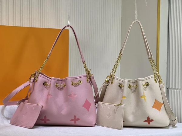 

10a summer bundle pink summer strap tote luxury drawstring bag with detachable zipper bag designer women's shoulder bag embossed leathe