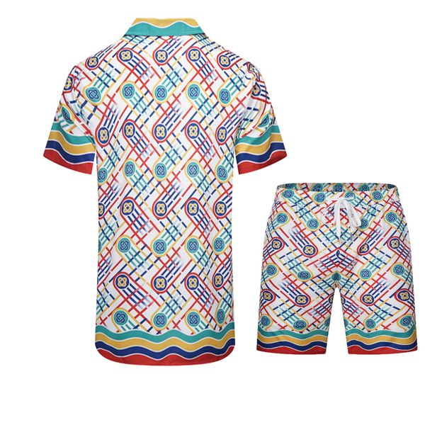 

men's tracksuits colorful ring buckle print thin silk casablanca mesh shorts pocket shirt set men women hawaii beach seaside surf short, Gray