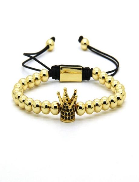 

the highest power jewelry whole quality 6mm gold brass beads with mix colors black cz crown kings macrame bracelets6602039, Golden;silver