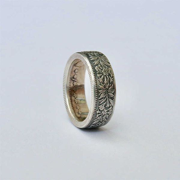 

swiss franc handmade coin restructured with edelweiss pattern ring couple friend gift, Silver