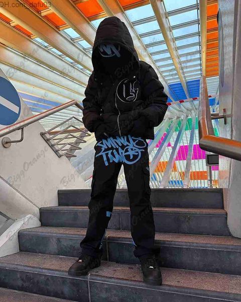 

men's pants mens pants y2k hip hop pants cargo print loose mens kuzi fashion streetwear multipocket men 230309 z230721, Black