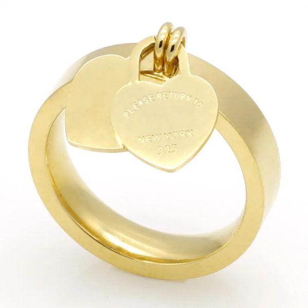 

ring fashion jewelry 316l titanium gold-plated heart-shaped rings t letter letters double heart ring female ring for woman no box, Silver