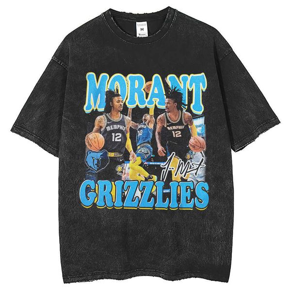

summer grizzlies morant t-shirt men's basketball american sports short sleeve men's loose short t top, White;black