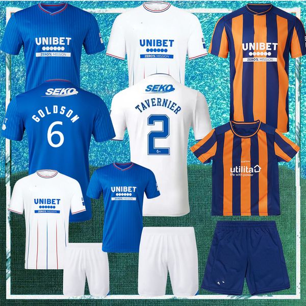 

23 24 rangers soccer jerseys glasgow 2023 2024 home away 150th legendary version defoe barker morelos men kids training football fans player, Black;yellow