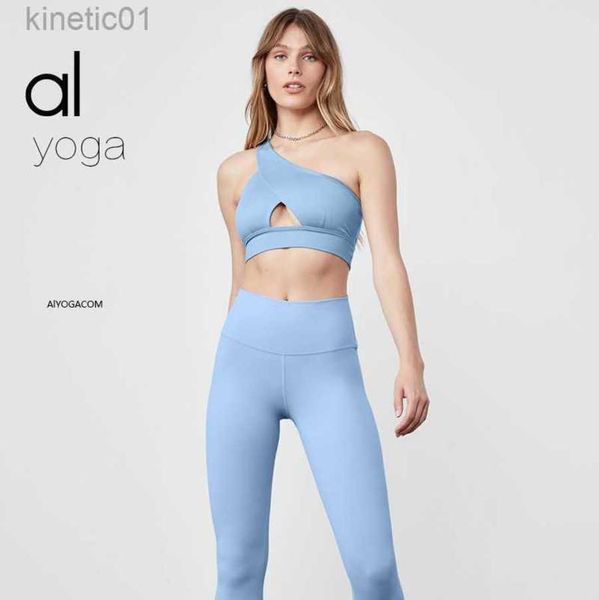 

2023 desginer alo yoga legging new nude pants women's high waist large running tight elastic sports fitness pants, Black