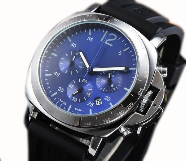 

paner 2023 luxury chronograph clock designer watches quartz watch men's stainless steel case watch black leather band pam 0104, Slivery;golden