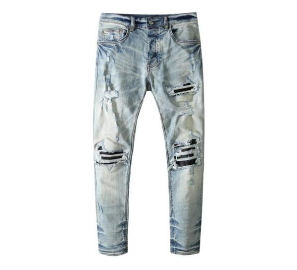 

2021 tiktok high quietly mens fashion straight slim ripped jeans trousers men streetwear motorcycle biker jean pants size 2938 4238202066, Blue