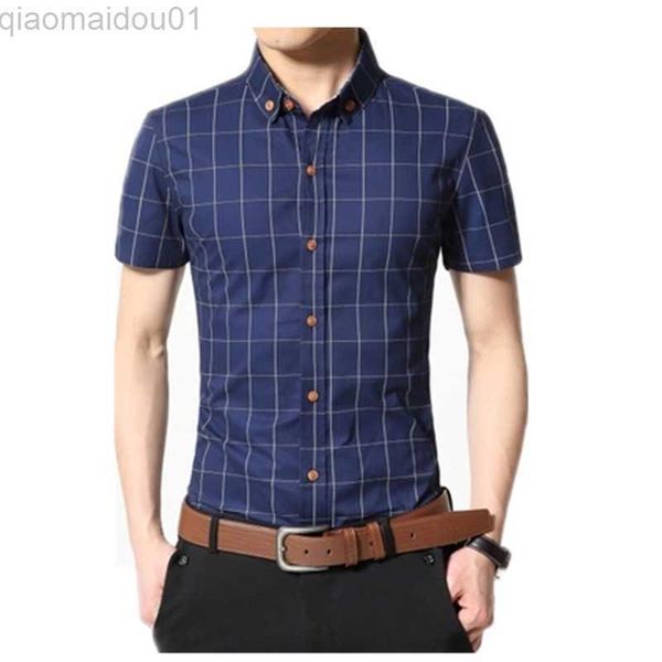 

men's casual shirts men shirt men's shorts sleeve slim fit checkered dress shirt 2022 summer camisa social masculina chemise homme, White;black