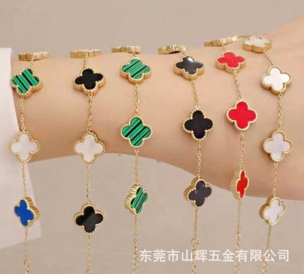

four-leaf clover good luck double sided five flower bracelet 18k gold colorless, Golden;silver