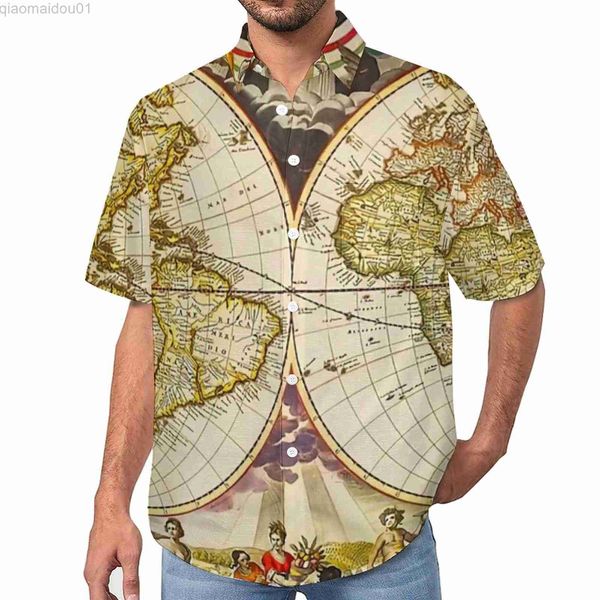 

men's casual shirts vintage earth map casual shirt vintage anitque vacation loose shirt hawaiian stylish blouses short-sleeve graphic o, White;black