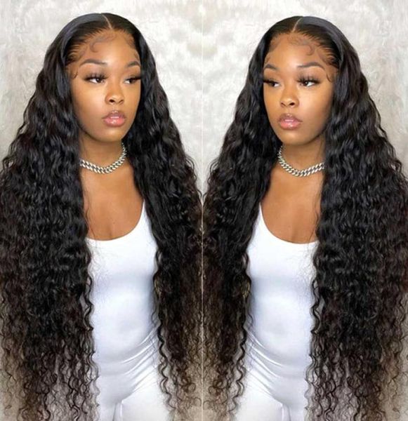 

for black wet and wavy curly front human hair 34 inch hd lace frontal s t part brazilian deep wave wig3794208