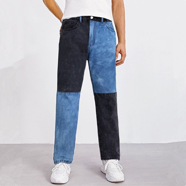 

men's jeans fashion color block patchwork straight men baggy trousers hip hop loose women denim pants luxury pantalon homme 230720, Blue