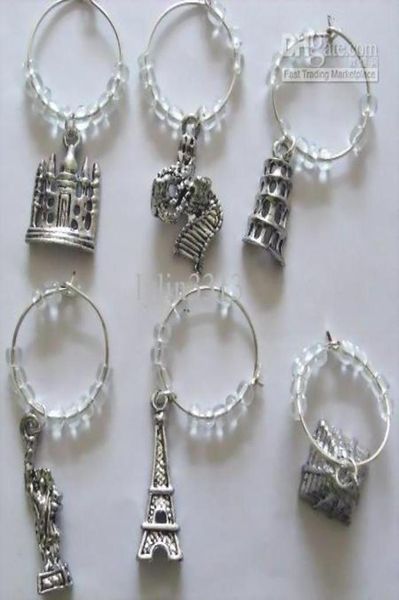 

50 sets retro silver beads wine glass charms world interest place club party decoration prom gift4281743, Bronze;silver