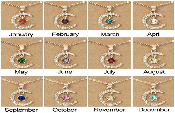 

new style moon star birthstone pendant necklace wish card for women crystal gold color clavicle chain mom birthday jewelry gifts2535664, Silver