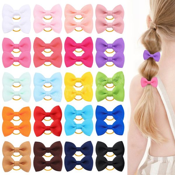 

solid color baby girls hair bows tie ribbon bowknot hairband headdress rubber band ponytail hair accessories, Golden;silver
