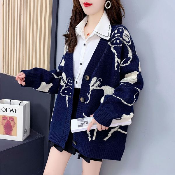 

women sweater luxury brand v neck knitted cardigans sweater pink houndstooth knit long sleeve oversized jumper coats mid length sweater e001, White;black