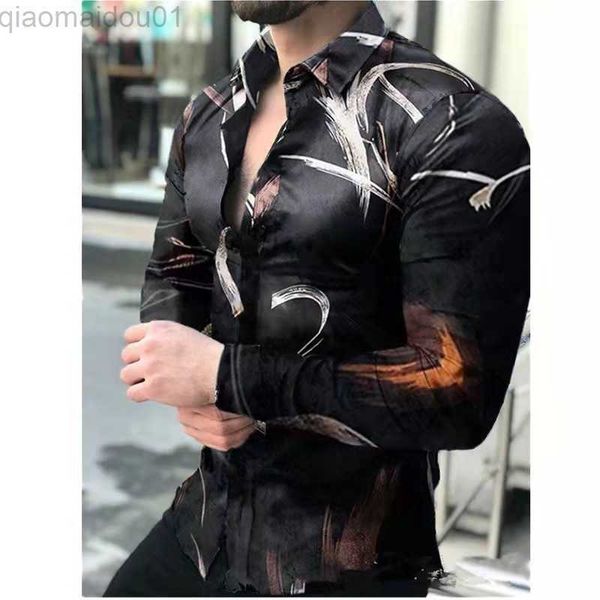 

men's casual shirts new autumn mens shirt hawaiian casual vintage pattern printing clothes slim long sleeve turn-down collar button shi, White;black