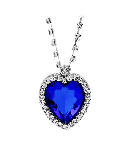 

titanic ocean heart pendant necklaces for women blue crystal rhinestone silver plated metal choker necklace jewelry whole6893471