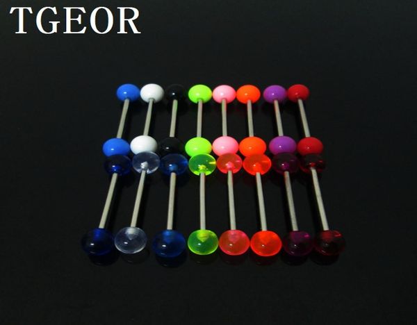 

whole 100pcs 15g tongue ring mixed colors plain ball uv acrylic piercing tongue barbell 3801806, Silver