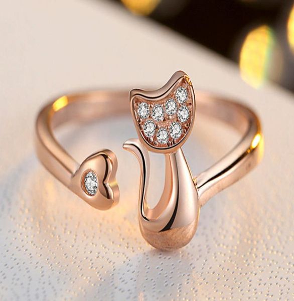 

new charm crystal cubic zirconia crystal inlaid cute animal cat ring for womengirls5437645, Silver