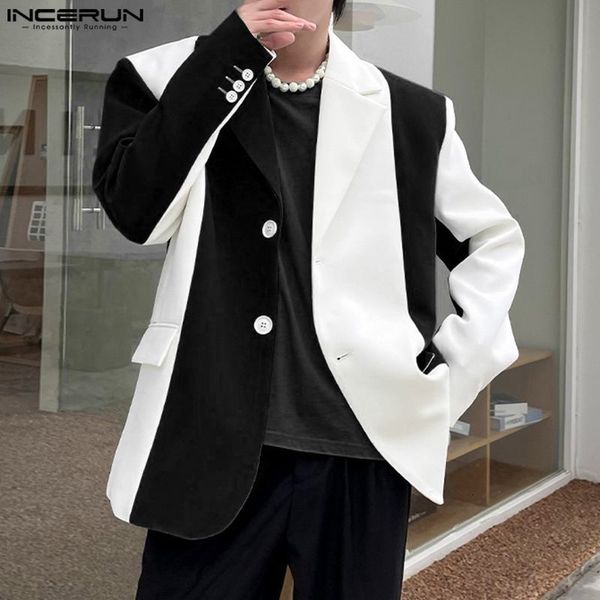 

men's suits blazers incerun 2023 blazer patchwork oversized long sleeve male suit party streetwear spring fashion casual coats for men, White;black