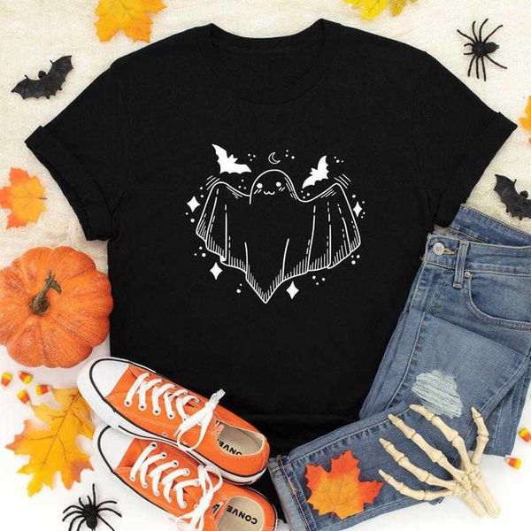 

cut halloween ghost bats t-shirt spooky autumn holiday grap, White