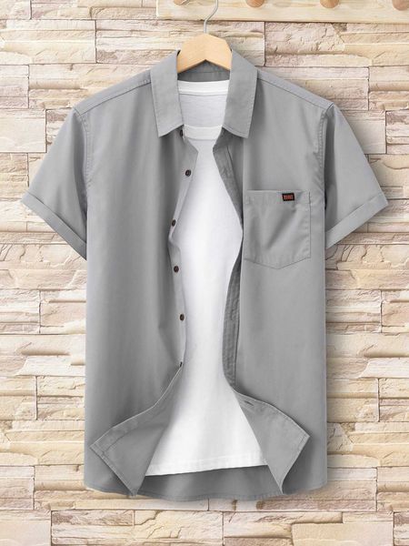 

men's fashion hypemode men letter patched detail pocket front shirt without, White;black