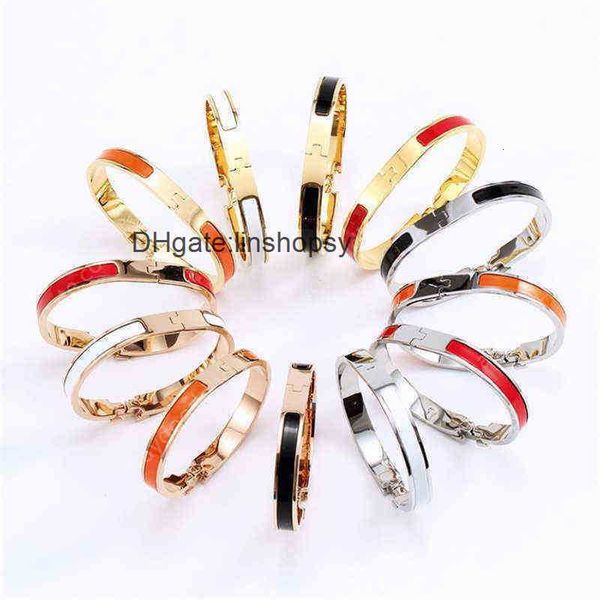 

fashion 8mm stainless steel charm bracelets women luxury jewelry designer h bangles orange color enamel gift for love70sa, Black