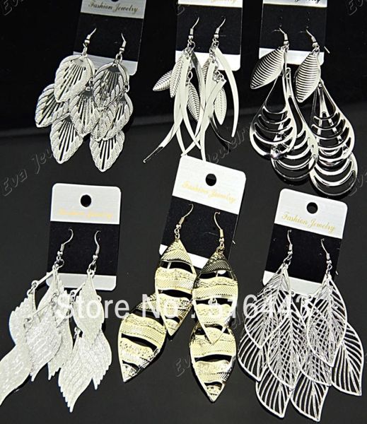 

6pairs mix style fashion silver gold p frosted charms drop earrings for women whole jewelry lots2553403