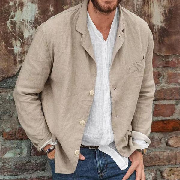 

men's suits blazers casual retro elegant cotton linen formal thin business british style singlebreasted solid color loose suit jacket w, White;black