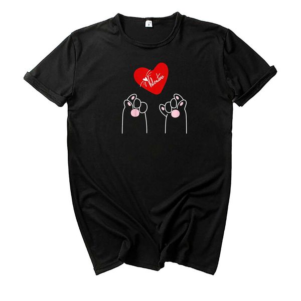 

new valentine's day claw couple love print sweet short sleeve t-shirt, White