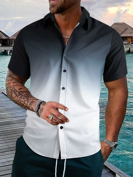 

men's fashion men's ombre button no t-shirt, White;black