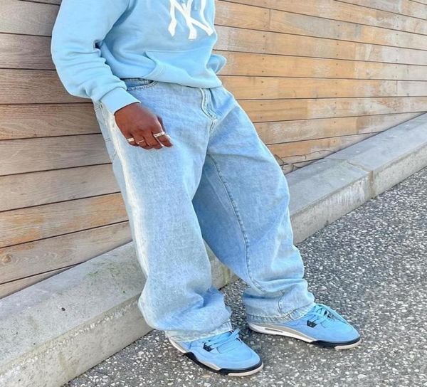 

men039s jeans fashion loose fit denim pants streetwear quality multi colors skateboard trousers low rise straight leg baggy7423707, Blue