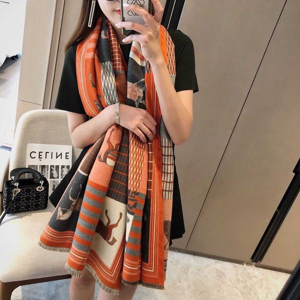 

designer h home winter scarves for sale 2023 new fashion scarf women's autumn and double sided cashmere thickened warm shawl dual use k, Blue;gray