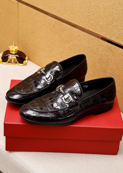 

2023 men formal business brogue dress shoes men's crocodile genuine leather wedding party oxfords comfortable casual loafers size 38-45, Black