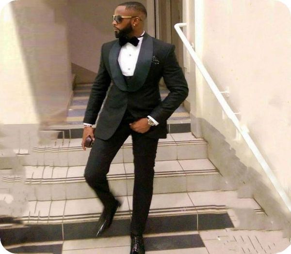 

big shawl lapel black groom wedding tuxedos mens suits three piece design slim fit man blazers jacket custom made costume hom2129203, Black;gray