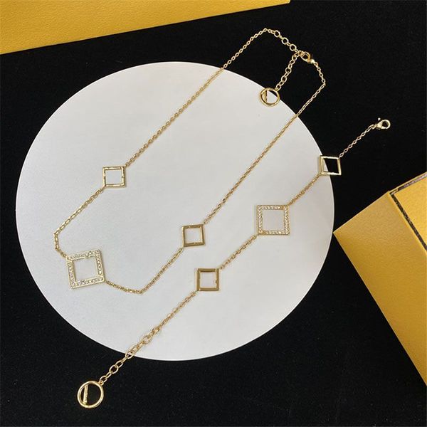 

rhombus hollow pendant necklaces 18k gold plated full diamond exquisite bracelets women light adjustable necklace present for women, Silver