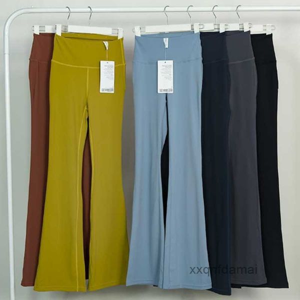 

lu yoga flared pants groove summer ladies high waist slim fit belly bell-bottom trousers shows legs long yoga fitness net red fashion, Black
