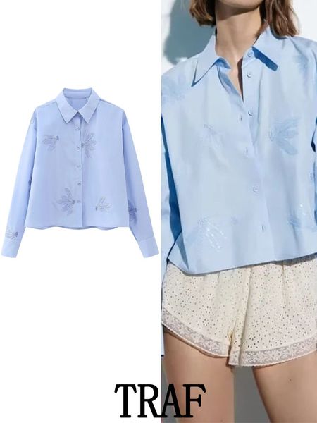 

women s blouses shirts traf women 2023 beaded fashion long sleeve vintage single breasted spring summer casual elegant loose 230720, White