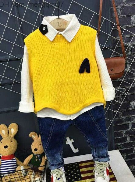 

clothing sets clothing sets 2-6year boys suits autumn winter clothes knit vest + shirt jeans 3pcs children set cotton kids outfits 2-6y z230, White