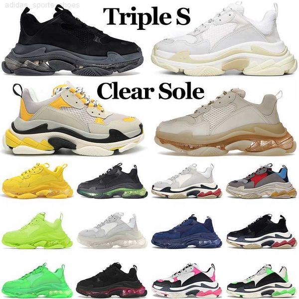 

triple s designer shoes women mens trainers platform sneakers clear sole fluo yellow black white neon green curry pink