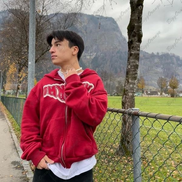 

men's hoodies sweatshirts y2k zipper hoodie hip hop letter graphic print oversized hooded sweatshirt men women harajuku gothic jacket, Black