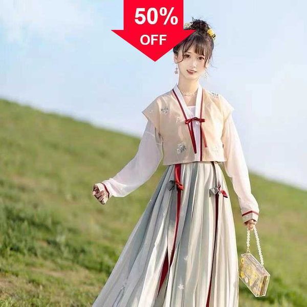 

national style garden thrilling dream drunk chang'an tang back round neck shirt pleated skirt improved hanfu female spring and summer, Black;red