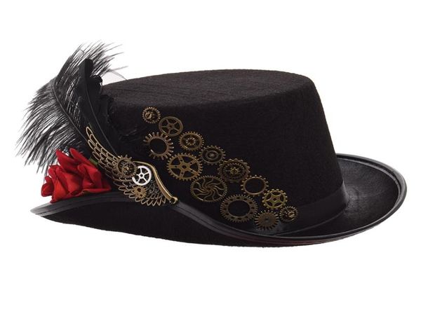 

steampunk hat men women black rose gears feather fedora vintage cosplay head wear 58cm61cm4007686, Silver